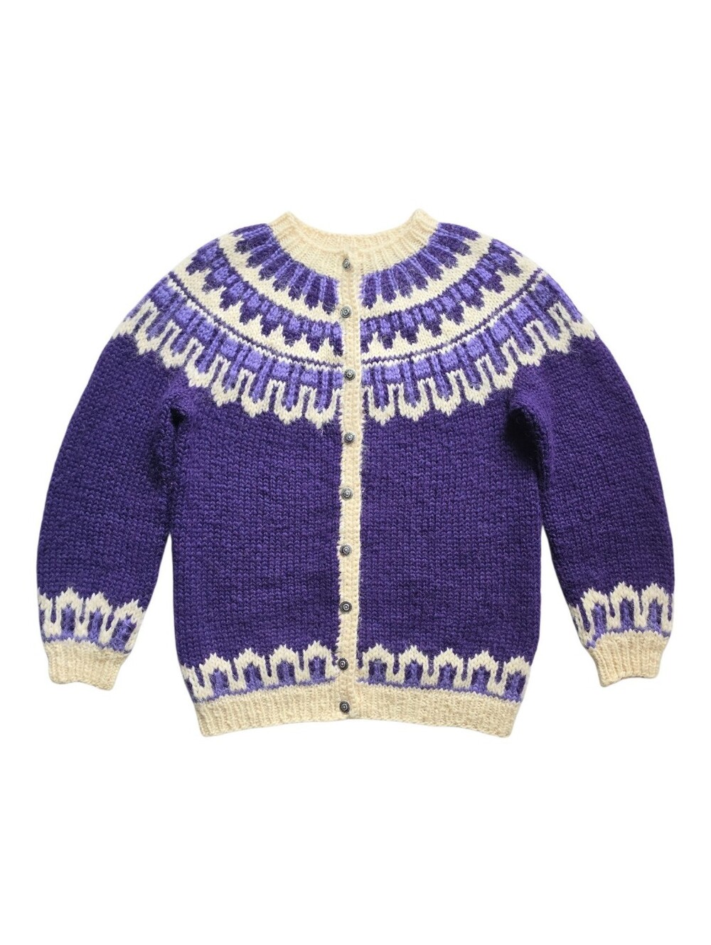 Womens HandKnit Wool Cardigan Sweater Nordic Icelandic Lopapeysa Fair Isle L /XL